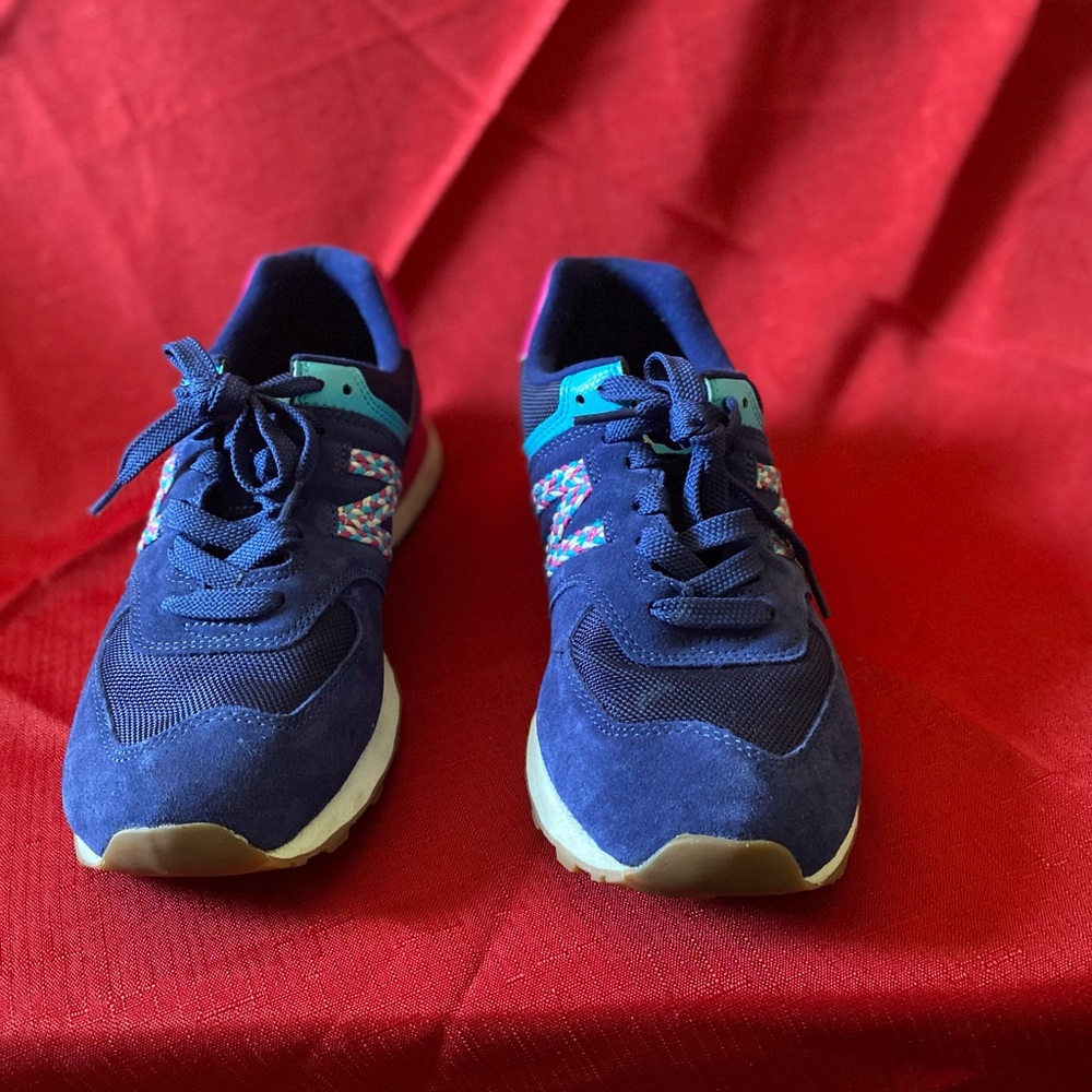 New Balance sneakers; Royal blue/Light-blue/Pink/White; Women’s size 8.5
